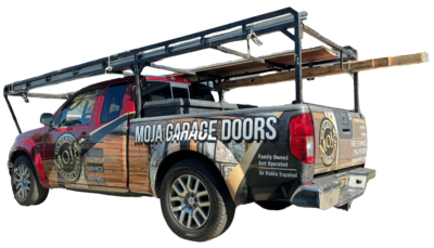 MOJA garage door repair truck in Sacramento service vehicle on site