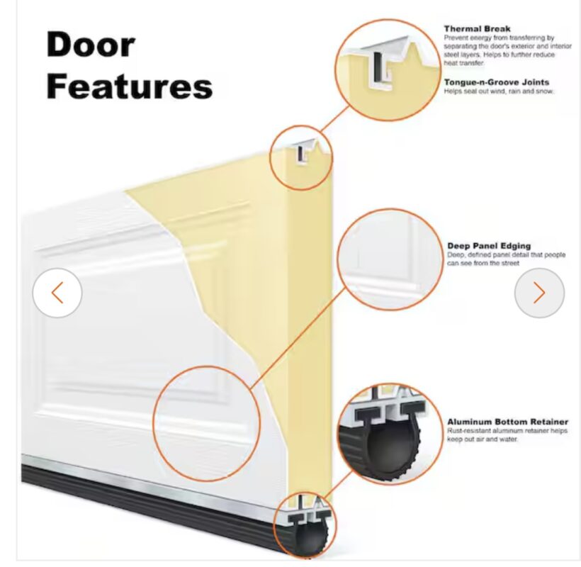 Garage door construction features showing insulation and durable materials installed by Moja Garage Doors in Sacramento 