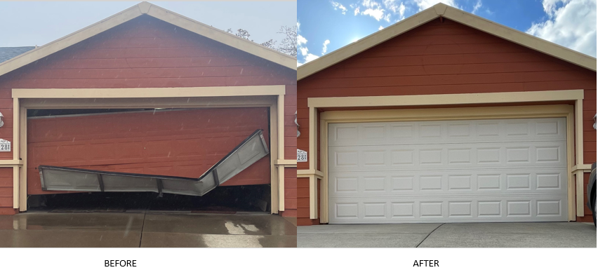 before and after garage door replacement Sacramento residential home